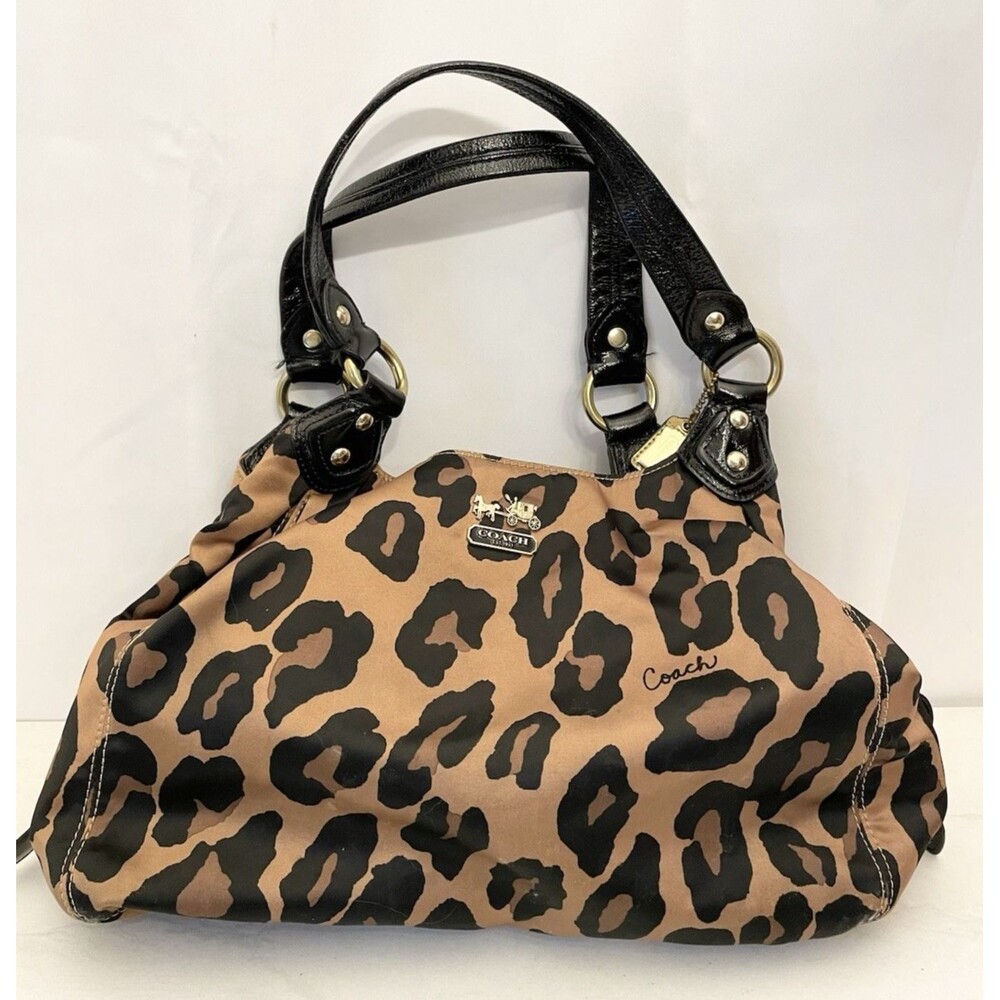 COACH 15555 Madison Maggie Shoulder Bag Leopard Black Horse Carriage Y2K Vintage